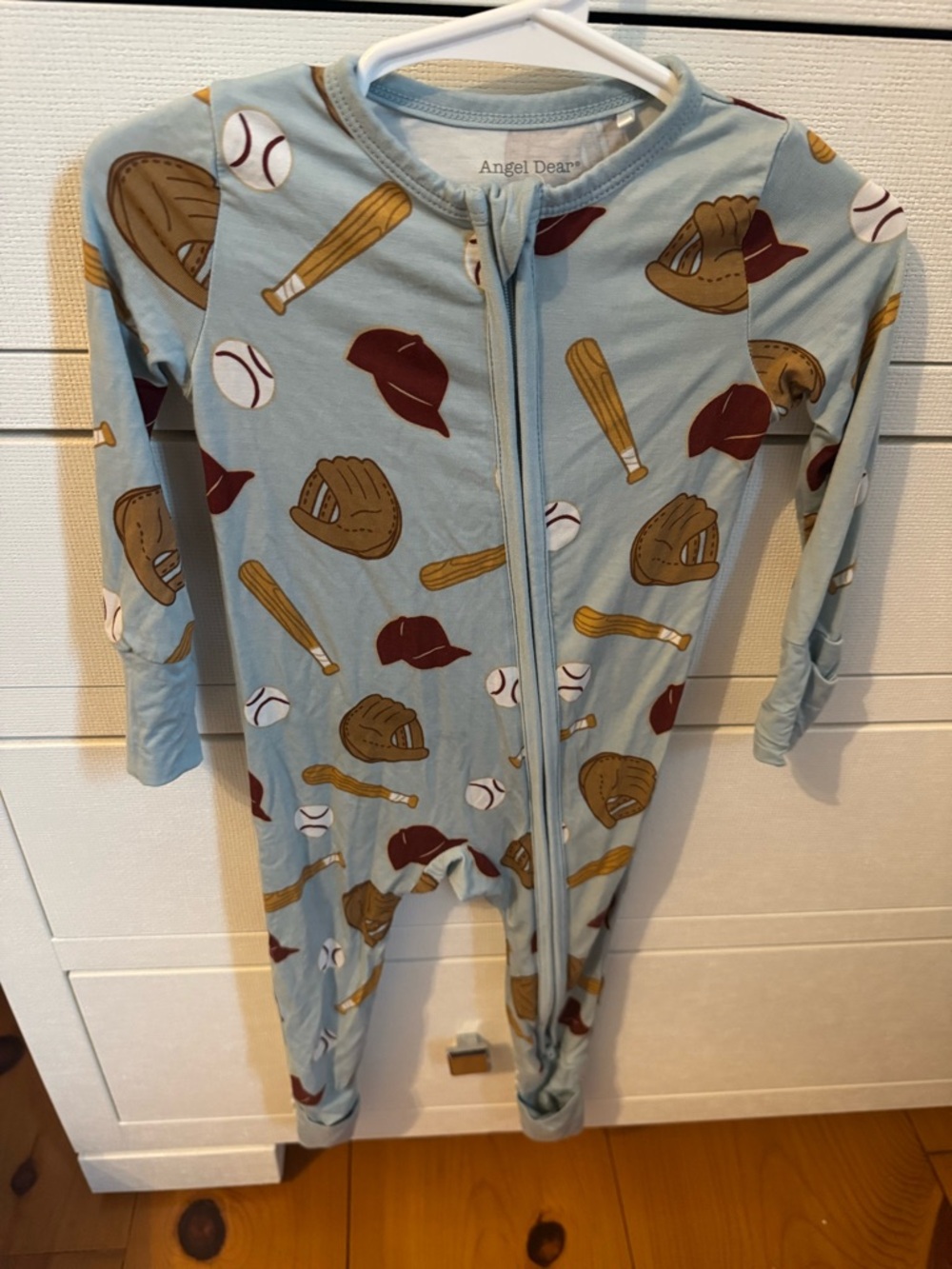 Angel Dear Light Blue Baseball Print One-Piece 12 months